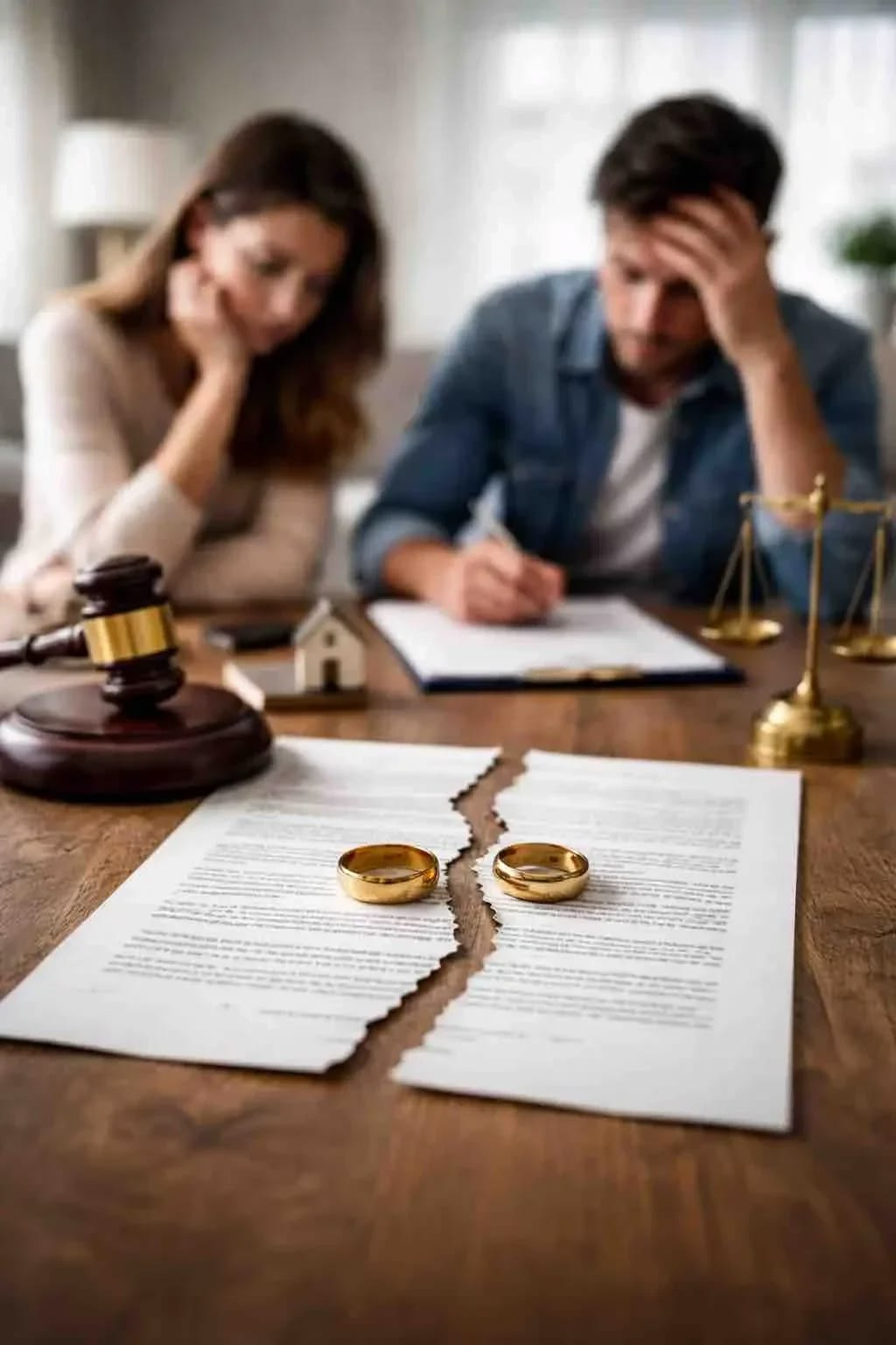 Casal analisando documentos relacionados ao divórcio
